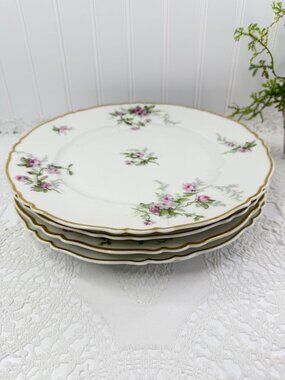 Vintage Haviland France Sylvia 5-Piece Dinner Plates Gold Trim 10-Inch